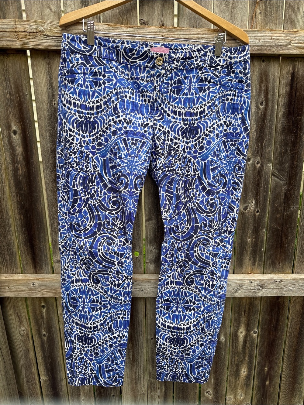 Lilly Pulitzer Blue White Printed Skinny Pants Stretch Cotton